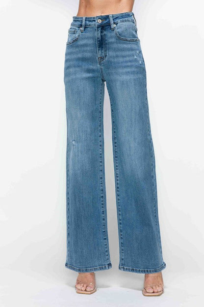 High-Rise Wide Leg Jeans with Practical Pockets