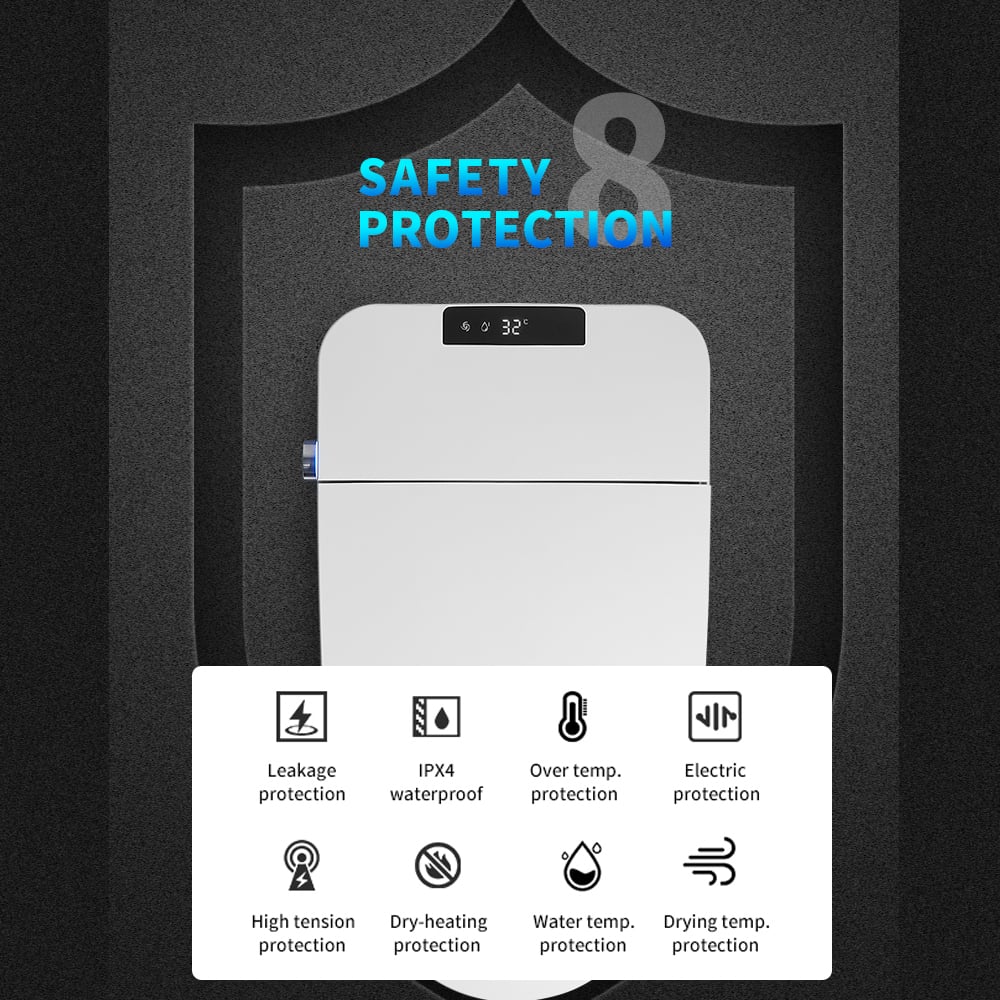Product packaging with safety features highlighted on a dark background