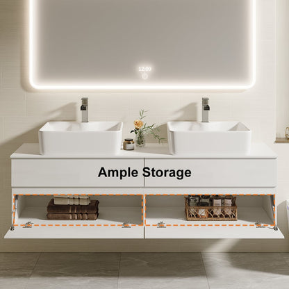 60" Floating Bathroom Vanity Set with Faux Marble Top & Ceramic Vessel Sink
