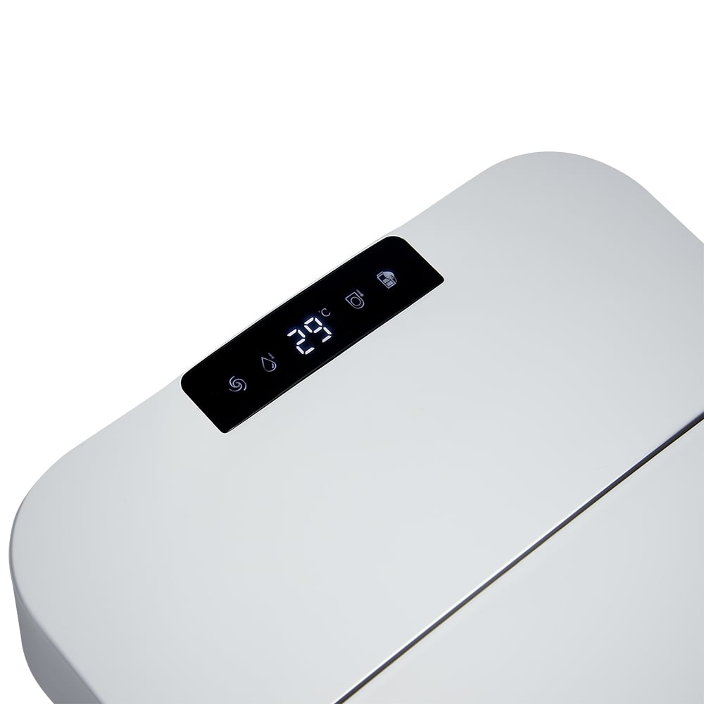 White electronic device with digital display on a white background