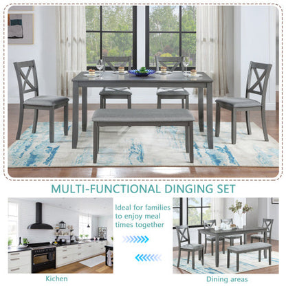 6 Piece Kitchen Dining Set, Rectangular Wooden Dining Table With 4 Uph