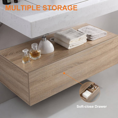 Bathroom Vanity Set 35.4" Modern Floating Bathroom Vanity White and Natural with Sink