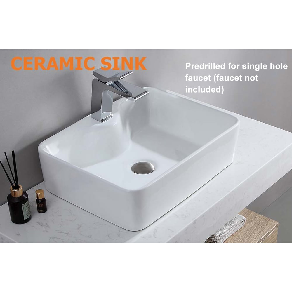 Bathroom Vanity Set 35.4" Modern Floating Bathroom Vanity White and Natural with Sink