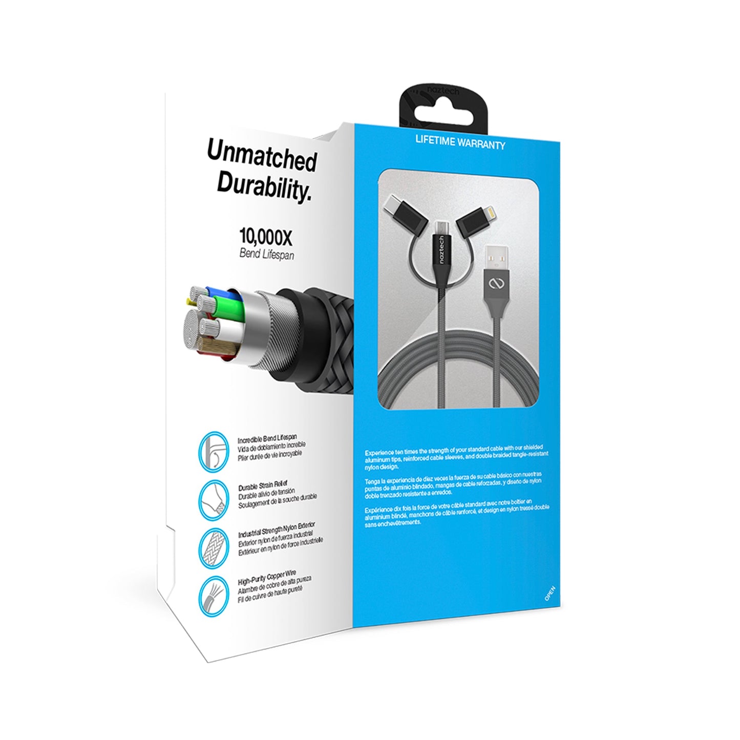 Naztech 3X1 Micro Lightning & USB-C Charge & Sync 6ft Cable