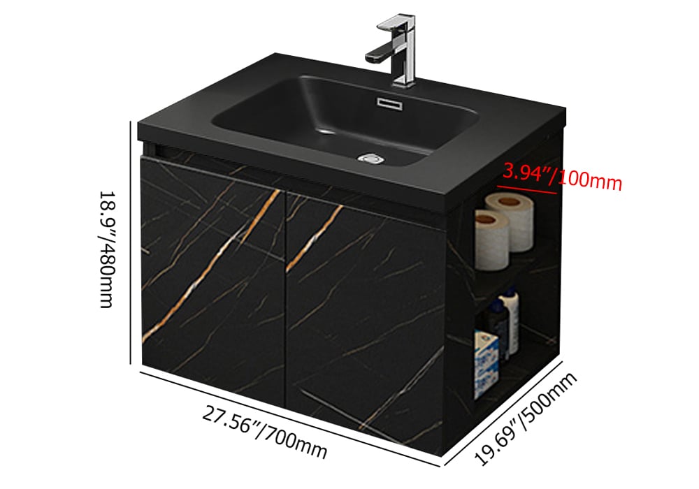 27.6" Wall-Hung Bathroom Vanity Faux Marble with Top Stone Slate Vessel & Sink