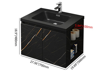 27.6" Wall-Hung Bathroom Vanity Faux Marble with Top Stone Slate Vessel & Sink
