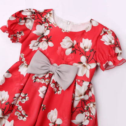  Girl's Satin Floral Printed Frock 1-2-YEARS