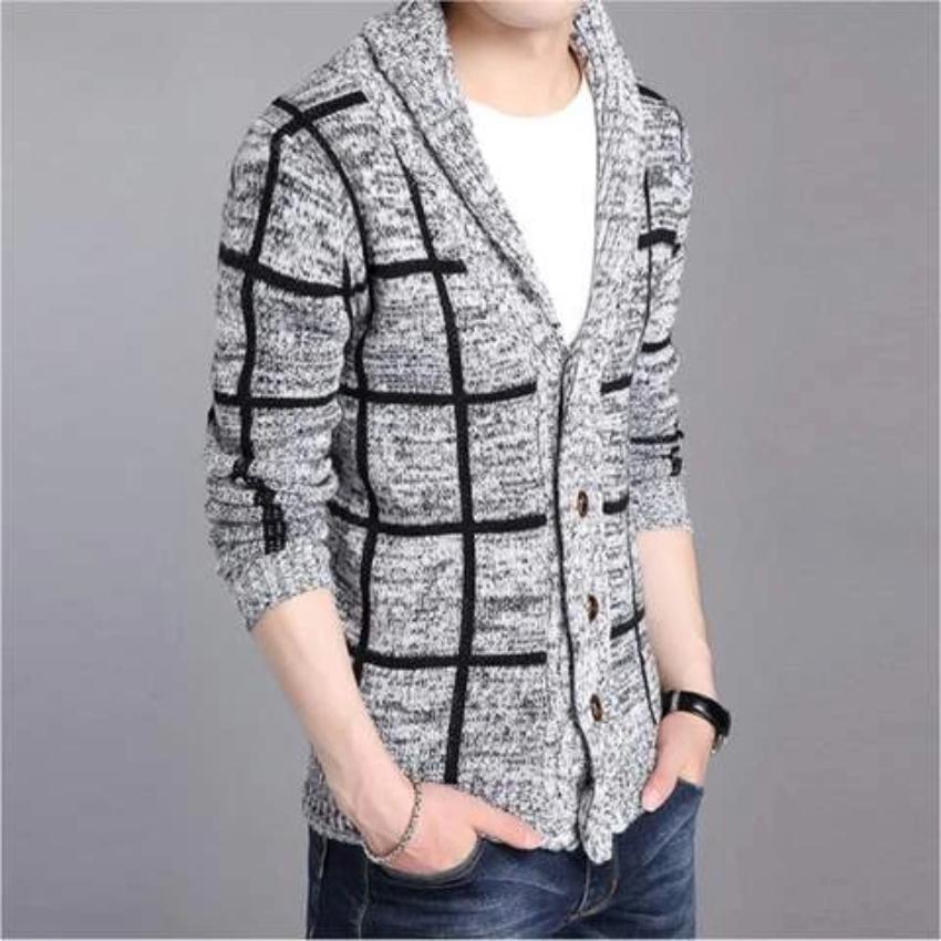 Men's Shawl Collar Plaid Cardigan