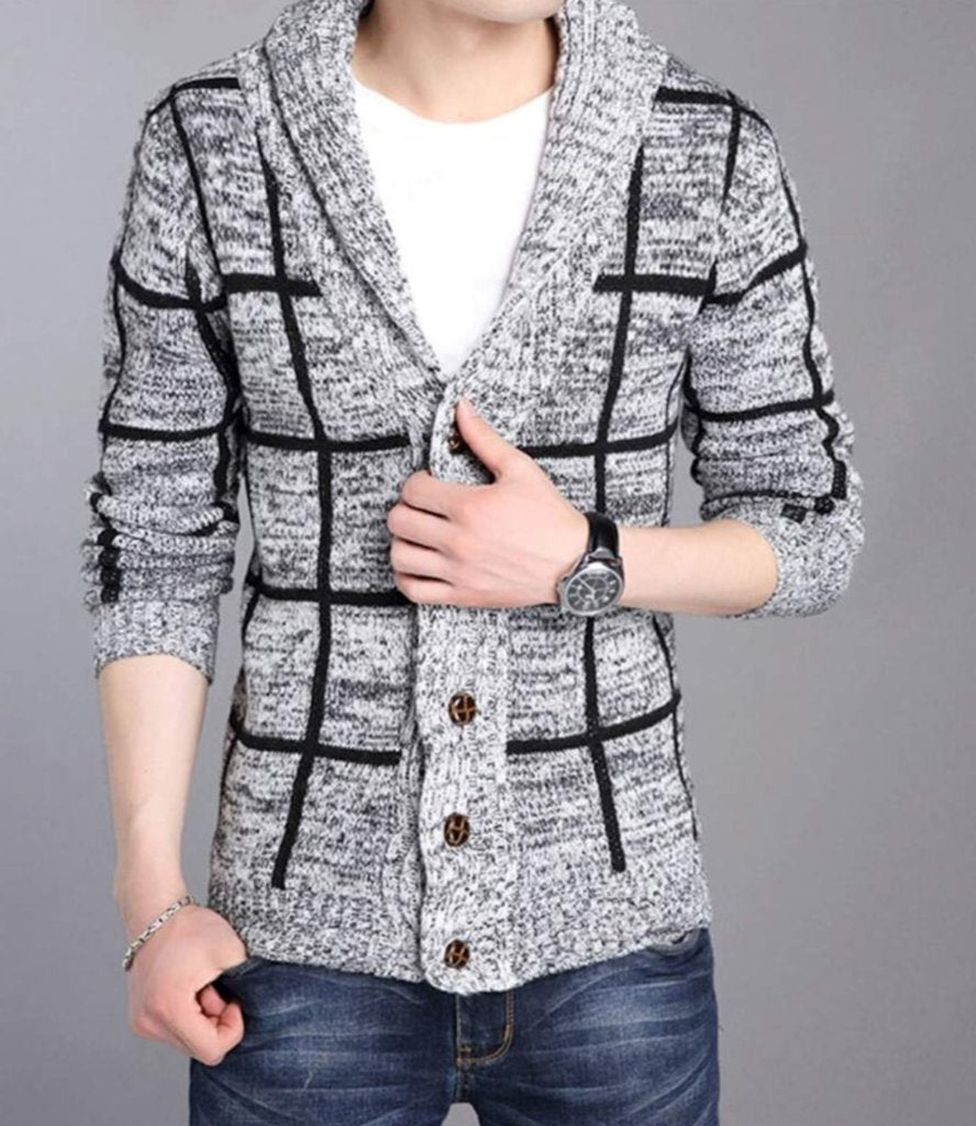 Men's Shawl Collar Plaid Cardigan