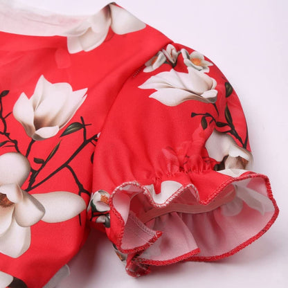  Girl's Satin Floral Printed Frock 1-2-YEARS