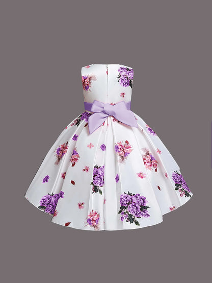  Girl's Satin Floral Printed Frock Knee Length Short Frocks 1-2-YEAR