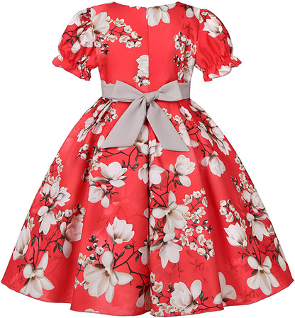  Girl's Satin Floral Printed Frock 1-2-YEARS