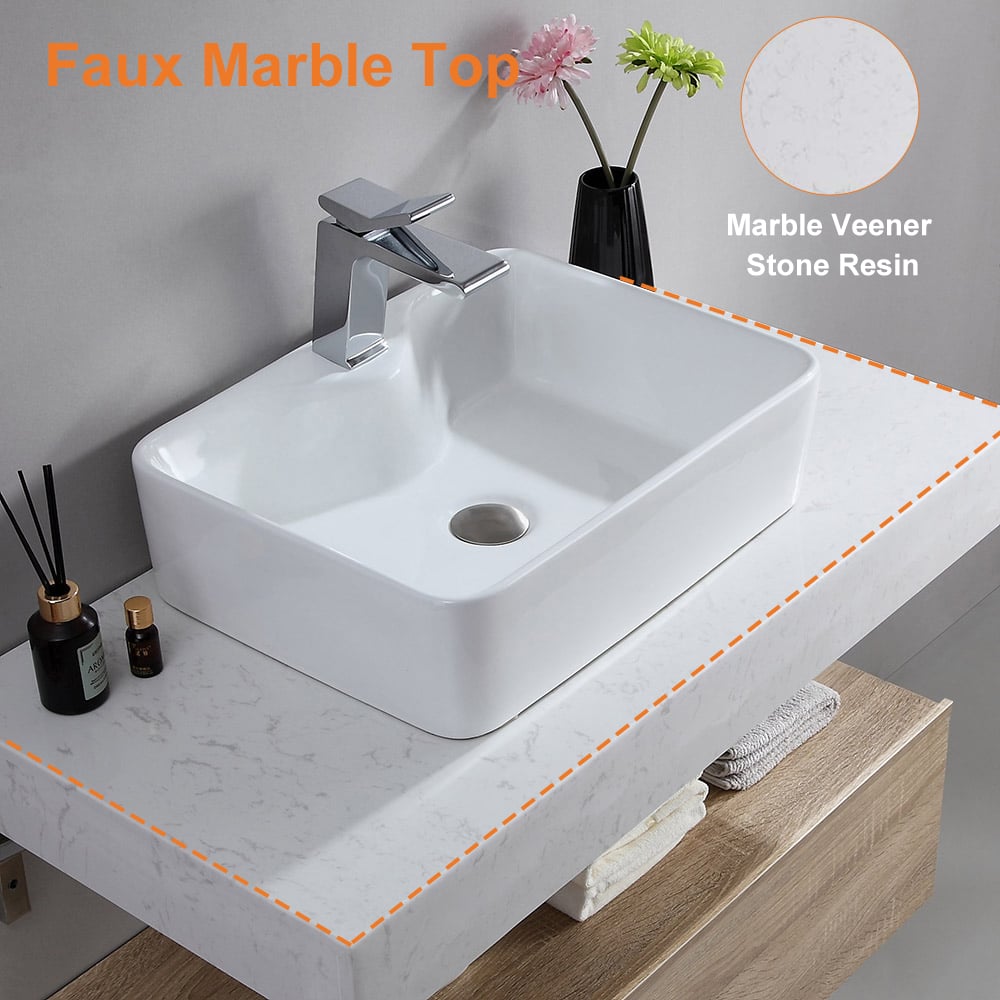 Bathroom Vanity Set 35.4" Modern Floating Bathroom Vanity White and Natural with Sink