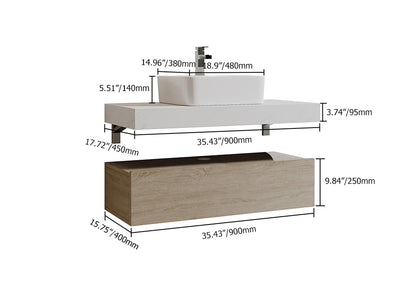 Bathroom Vanity Set 35.4" Modern Floating Bathroom Vanity White and Natural with Sink