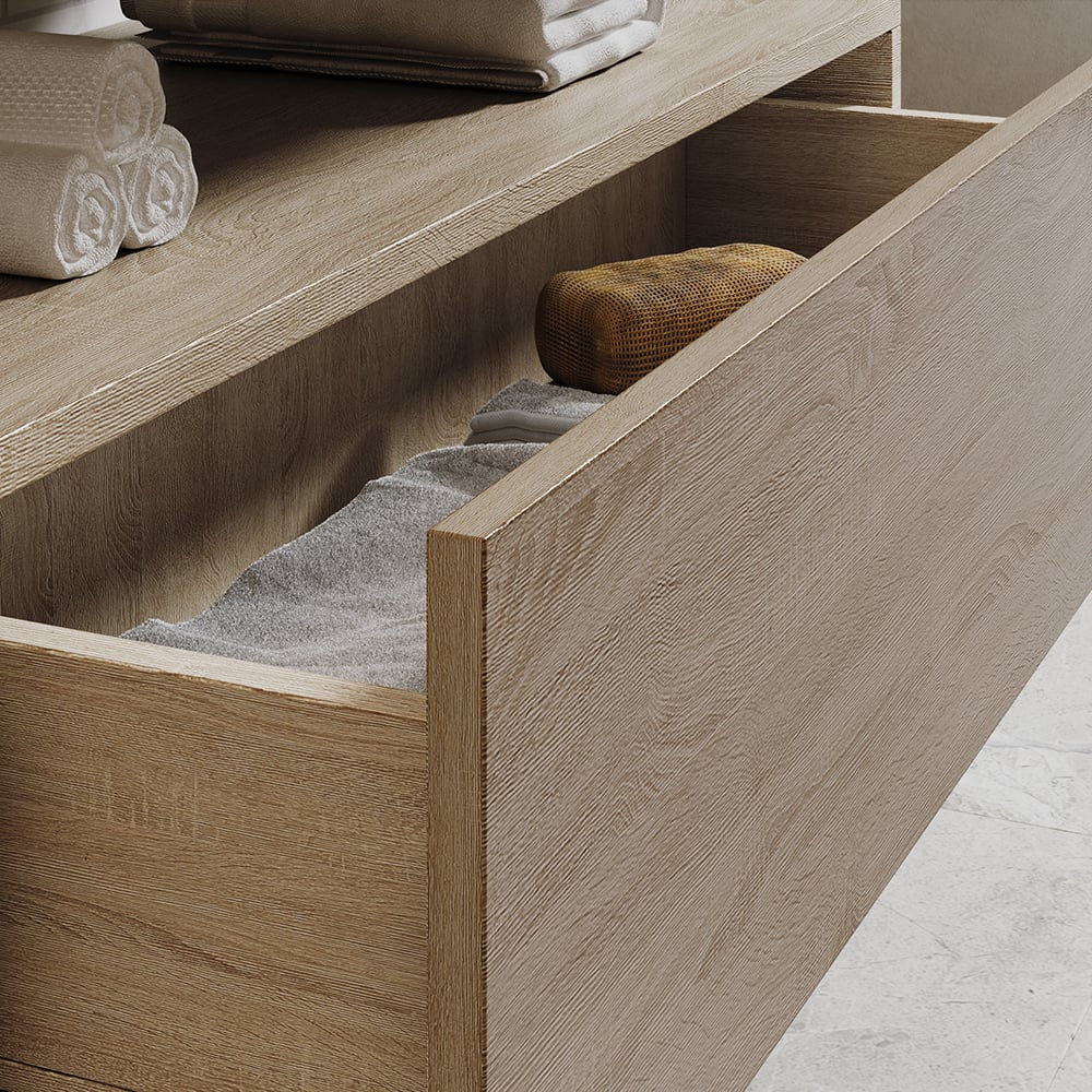 Bathroom Vanity Set 35.4" Modern Floating Bathroom Vanity White and Natural with Sink