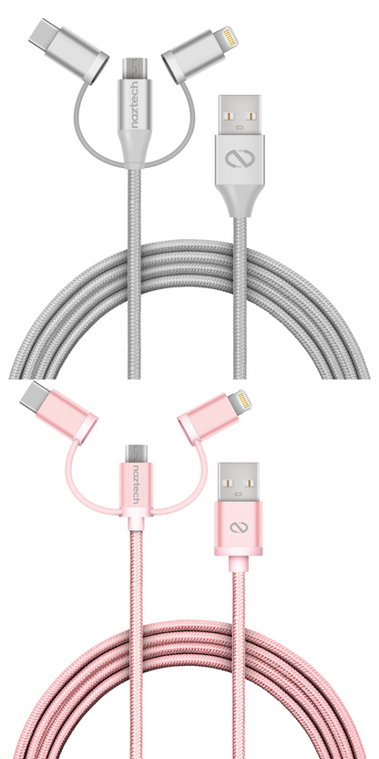 Naztech 3X1 Micro Lightning & USB-C Charge & Sync 6ft Cable