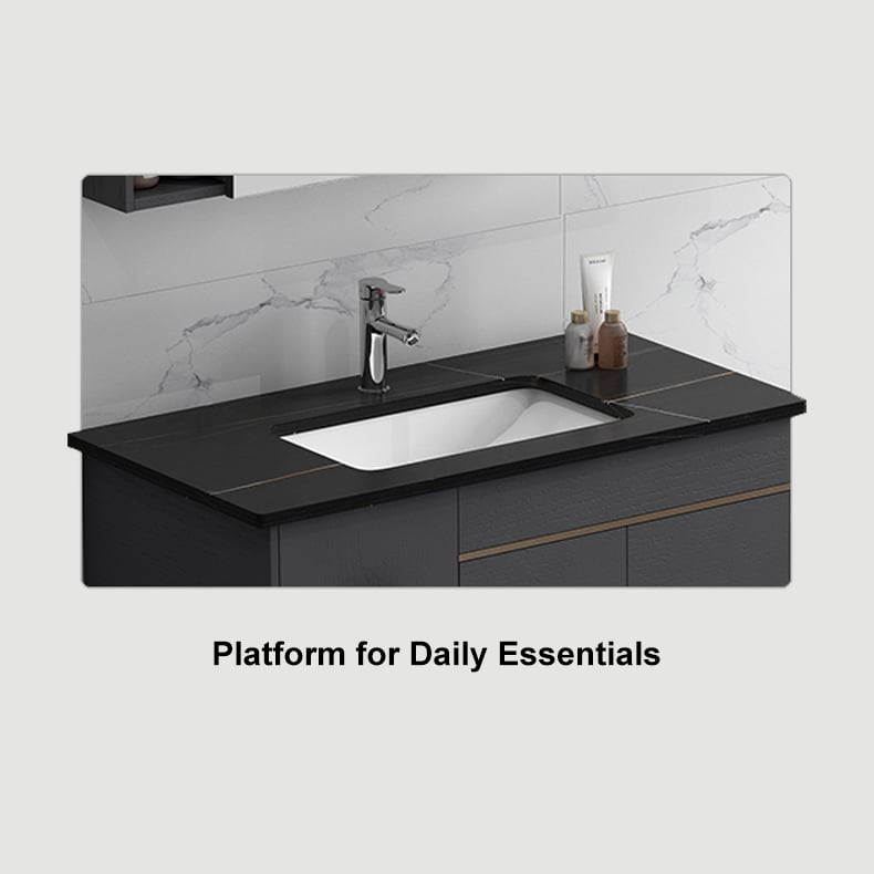 Bathroom Vanity Set 23.6" Modern Floating Sintered Stone Bathroom Vanity Black with Sink