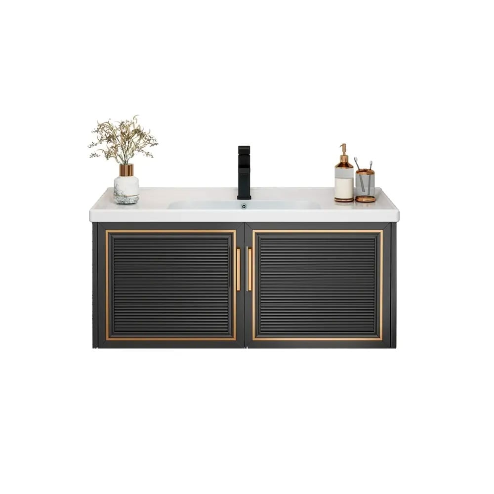 Bathroom Vanity Set 27.9" Modern Floating Ceramic Bathroom Vanity Black with Sink