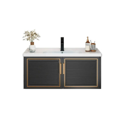 Bathroom Vanity Set 27.9" Modern Floating Ceramic Bathroom Vanity Black with Sink