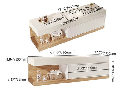 Bathroom Vanity Set 59" Modern Floating Bathroom Vanity White and Natural with Sink