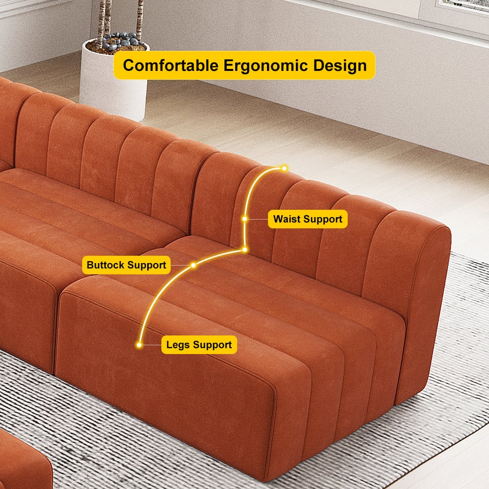 Brown sofa with highlighted ergonomic support points in a room setting