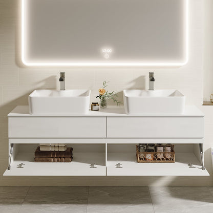 60" Floating Bathroom Vanity Set with Faux Marble Top & Ceramic Vessel Sink
