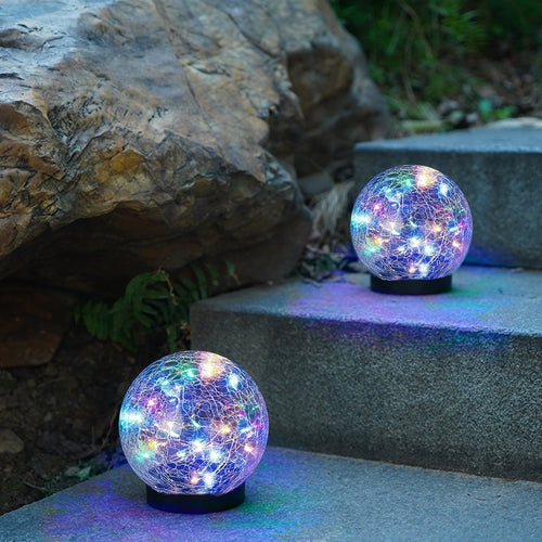 Solar Crackle Glass Ball Light – Outdoor LED Garden Decor With Cracked Crystal Effect, Solar Powered Spike Lamp For Pathway, Yard, Landscape, Wedding