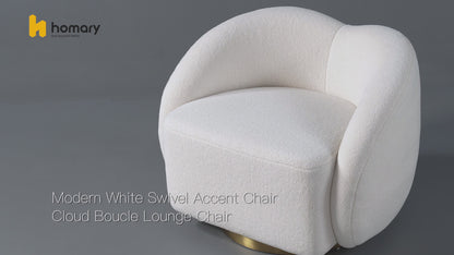Modern White Swivel Accent Chair Cloud Boucle Lounge Chair