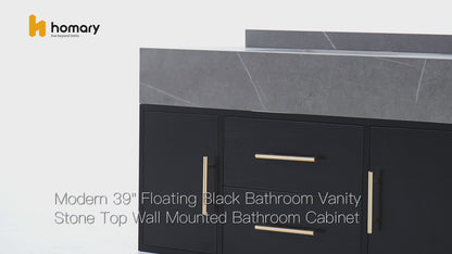 Modern 39" Floating Bathroom Vanity Stone Top Wall Mounted Bathroom Cabinet