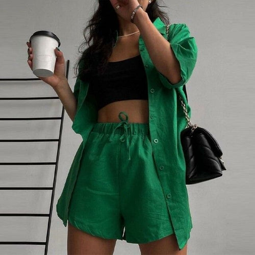 Loose Fit Shirt & Drawstring Shorts Set