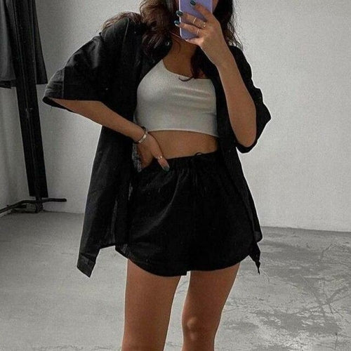 Loose Fit Shirt & Drawstring Shorts Set