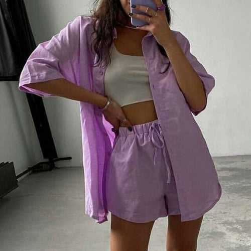 Loose Fit Shirt & Drawstring Shorts Set