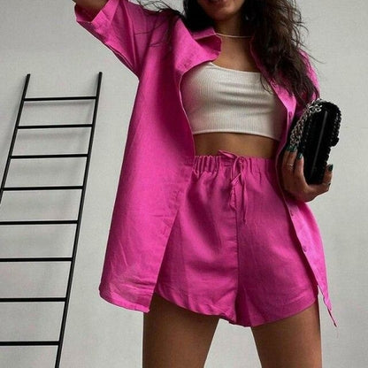 Loose Fit Shirt & Drawstring Shorts Set