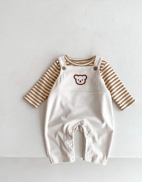 Unisex Corduroy Overalls Set with Bear Head Detail