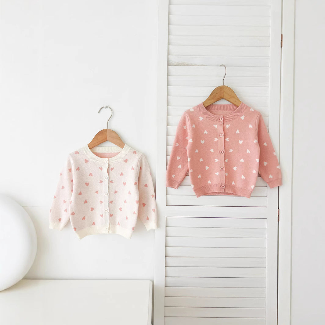 Spring Arrival Baby Kids Girls Comfortable Heart Pattern Knitted Long